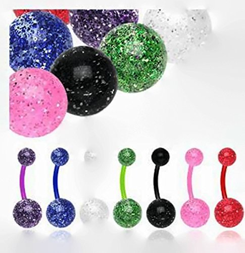 BioFlex Navel Ring with Ultra Glitter Acrylic Balls All 7