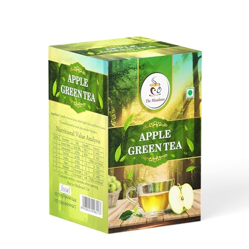 Image of The Meadows Apple Green Tea - 100g - 100 Cups | Flavoured Green Tea with Mild Sweet Notes and Fruity Aroma (Pack of 1)