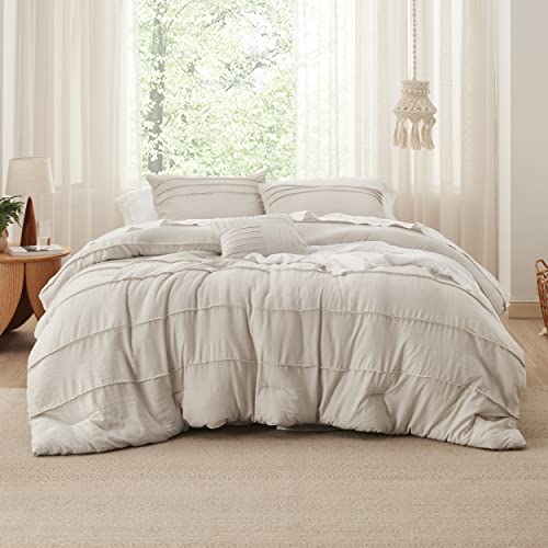 Bedsure COMFORTER SET - STRIPE Beige Queen Comforter Set thumb #6
