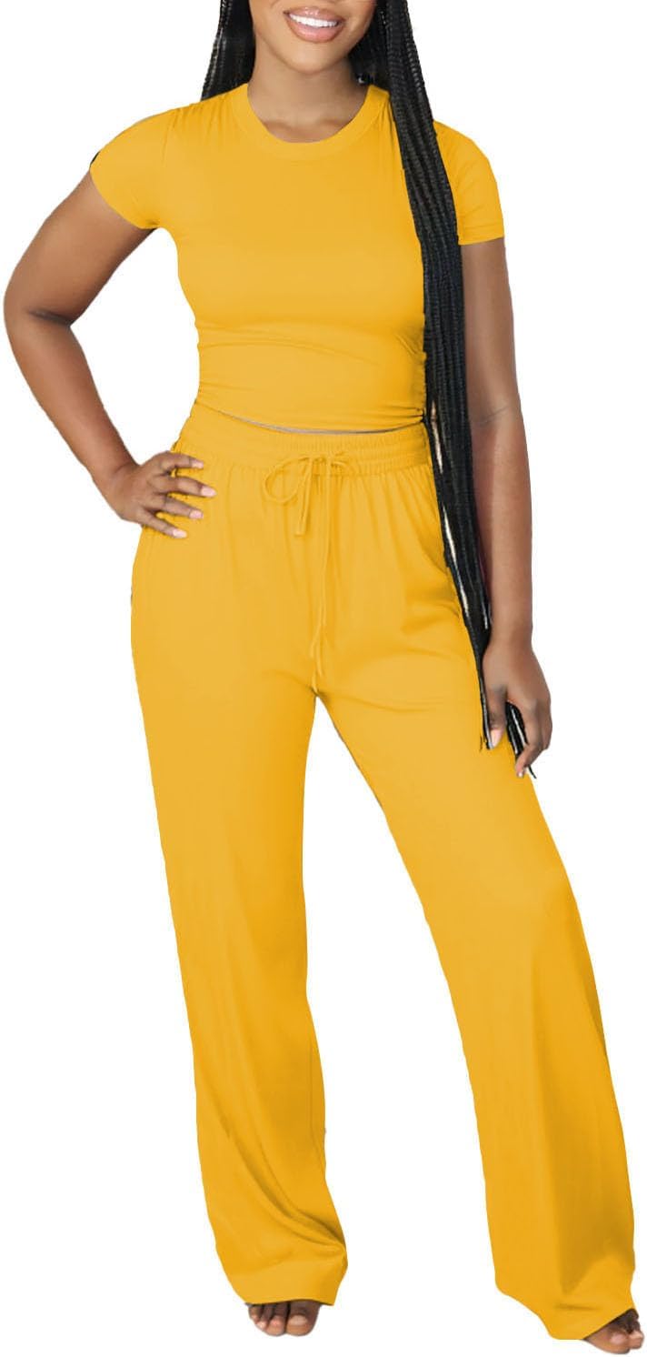Ulovmi Women 2 Piece Lounge Sets Summer Sweatsuits Short Sleeve Tracksuits