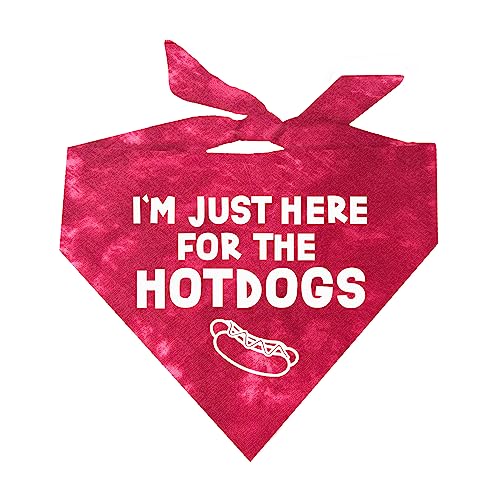 I'm Just Here for The Hot Dogs Dog Bandana |100% Adjustable Cotton Tie Dye | Made in USA | July Fourth (4th) Accessory | Patriotic | Party | Parade | Event | Costume | One Size |Red Scrunch (750)