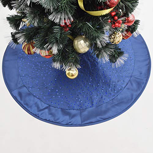 Gireshome Blue Sparkle Glitter Sequin Center,Faux Silk Stain Border Christmas Tree Skirt,Xmas Christams Holiday Party Decorations - 36Inch #TOP8