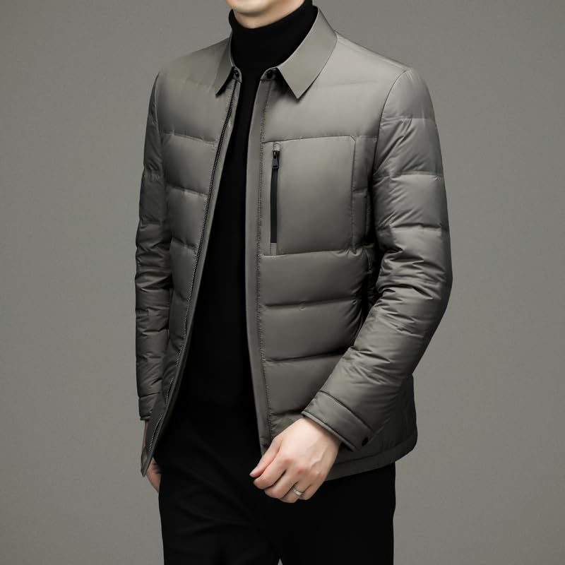 Mens Grey Duck Down Jacket Warm Autumn Winter Coat with Turn Down Collar Business Casual Fashion Outerwear - Image 4