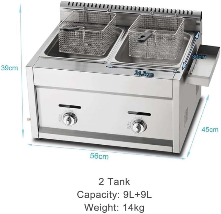 Commercial Deep Fryer - 18L LPG Gas Stainless Steel Countertop Frying Machine with Basket & Lid, Ideal for French Fries, Chicken, Home & Restaurant Cooking