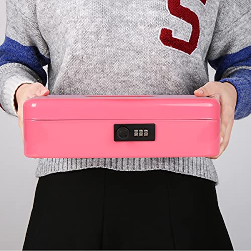 Cash Box with Money Tray and Combination Lock, Parrency Large Money Box 11 4/5\" x 9 2/5\" x 3 1/2\" (Pink Combination Lock, XLarge)