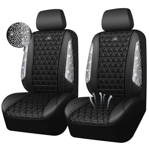 CAR PASS 3D Air Mesh Seat Covers for Cars, Bling Diamond Leather Foam Car Seat Covers for 2 Front Interior Sets, Automotive seat Covers Universal Fit Truck SUV Cute Women Girl, Black Silver Rhinestone