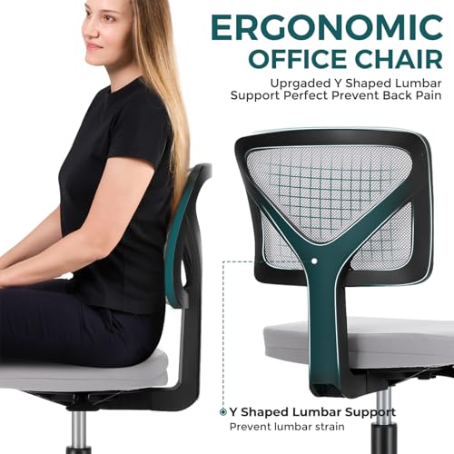 Image of DUMOS Small Office Chairs with Wheels, Ergonomic Adjustable Home Desk Swivel Rolling Task Chair No Arms, Comfy Mesh Mid Back Computer Work Vanity Desk Chairs for Small Spaces, Dark Grey