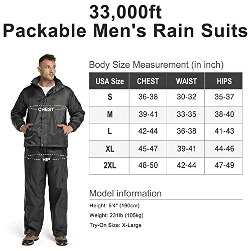 33,000Ft Mens Rain Suit With Hideaway Hood Waterproof Rain Gear thumb #5