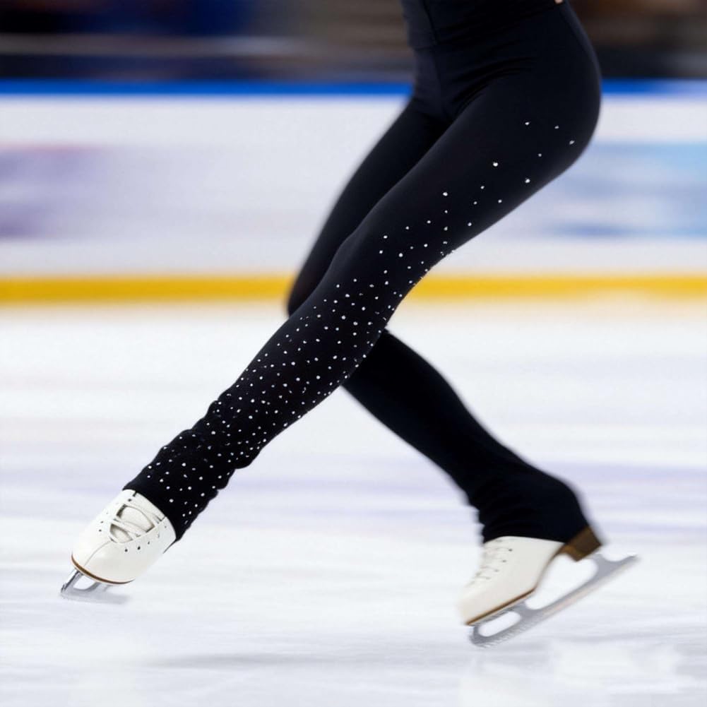 Leggings da pattinaggio artistico da donna, in poliestere, aderenti, traspiranti, ideali per allenamenti sul ghiaccio, allenamento e routine di riscaldamento