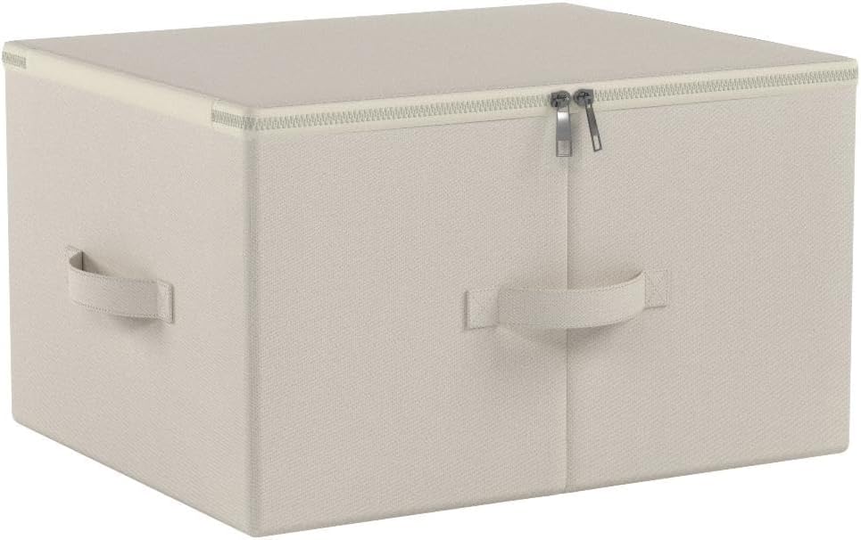 iwill CREATE PRO Collapsible Rigid Storage Bins with Lid, Shelves Clothes Storage Cubes, Tide Up Your Wardrobe, Beige, Set of 2