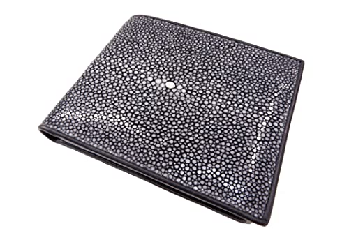 Pelgio Genuine Polished Stingray Skin Leather Removable Credit Card ID Wallet Black