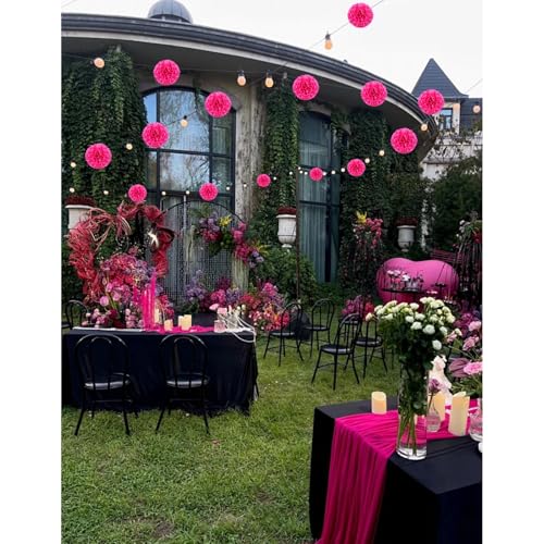 20 PCS Rose Red Tissue Paper Pom Poms Flowers, Sizes of 6", 10", 12", 14" Hanging Paper Flower Ball for Wedding, Birthday, Halloween, Christmas, Baby Shower Party Decor by Zankubom - Used condition - Image 8