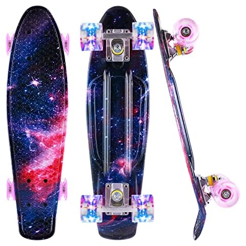 Caroma Complete Skateboard for Beginners, 22" Mini Skateboard with ABEC-7 Bearings Skateboard for Girls Boys Teens Adults (Blue&Pink) Cover