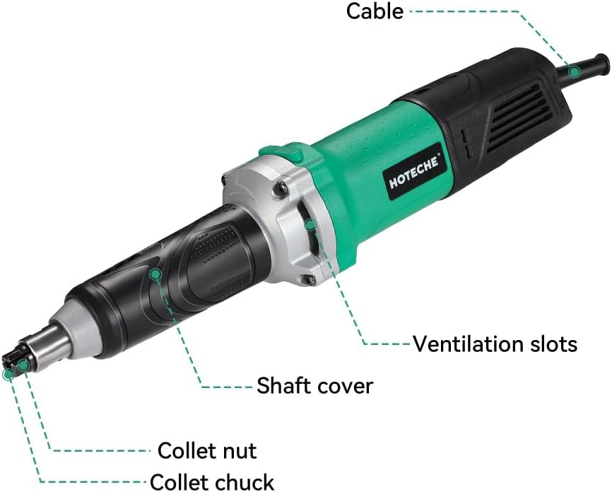 Hoteche 1/4-Inch Electric Die Grinder 6-Amp Heavy Duty Compact High-Speed Rotary Die Grinder Tool for Precision Grinding, Cutting, and Polishing