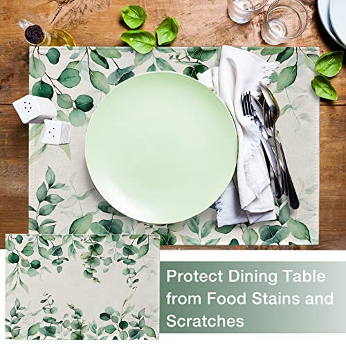 Seliem Spring Eucalyptus Leaves Greenery Placemats Set Of 4, Green Plants Botanical Dining Table Place Mats, Summer Seasonal Farmhouse Kitchen Decor Home Decoration 12 X 18 Inch #TOP4