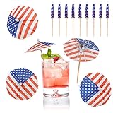 4th of July Cocktail Picks 100 PCS 4 Inch American Flag Toothpicks for Independence Day American Theme Party Decorations Patriotic Umbrella Drink Picks for Cocktails Cupcake Toppers Appetizers