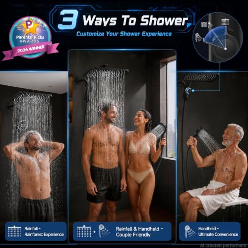 Image of Veken 12 inch Rain Shower Head with Handheld,High Pressure Power Wash,Magnetic