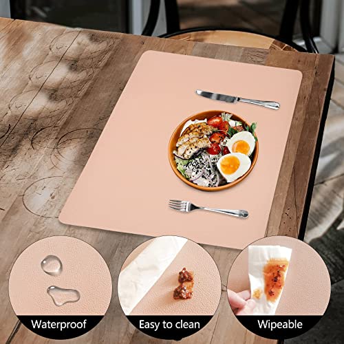 Miorkly Placemats Washable Leather Table Set PU Faux Leather Placemats Pink Set of 4 Wipeable Waterproof 45 x 30 cm and Square Glass Coasters for Home Kitchen Restaurant - Image 2