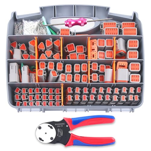 Knoweasy 540PCS Deutsch DT Connectors Kit with KN16 Deutsch Crimper- Automotive Electrical Connector 2/3/4/6/8/12 Pin DT Connectors with Removal Tool for Construction Truck Marine