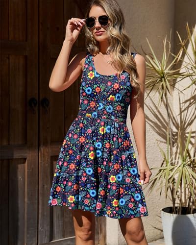 Image of Summer Dresses for Women Casual Sleeveless Sundresses Elastic Waist Mini Sun Dress