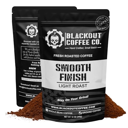 Blackout Coffee Smooth Finish Ground Coffee – Light Roast, Aromatic Smooth Taste – Freshly Roasted 12oz Bag