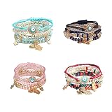 4 Pcs Bohemian Stackable Bracelets Multilayer Evil Eye Hamsa Hand Bracelets Boho Stretch Strand Brac