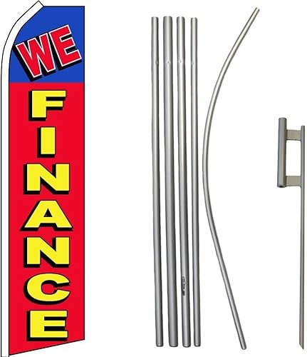 Premium We Finance Red Swooper Flag & 16ft Flagpole KitGround