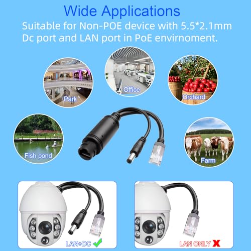 Image of Gigabit PoE Splitter Active 48V to 12V Waterproof Power Over Ethernet Splitter with 5.5x2.1mm DC IEEE 802.3af /at Compliant 10 /100 /1000Mbps for IP Camera, AP, VoIP Phone and More (1Pack)