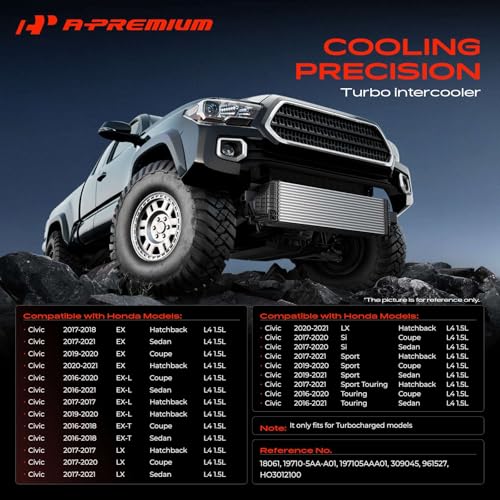 A-Premium Turbocharger Intercooler Compatible with 2016-2021 Honda Civic L4 1.5L Turbocharged, Charge Air Cooler - Image 3