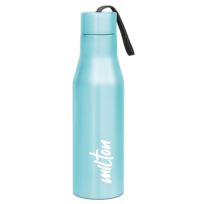 MILTON Super 1000 Stainless Steel Water Bottle 1 ltr, Single Walled, ISI Certified I Leak Proof Lid, Rust Proof I For School, Office, Gym I Sky Blue