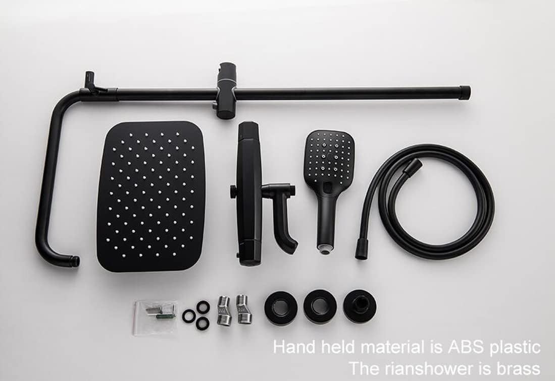 Thermostatic Black Brass Three Functions Shower Set Bathtub Diverter Mixer Tap with Height is Adjustable Spray Head and Tub Taps, Luxury Shower Set,C