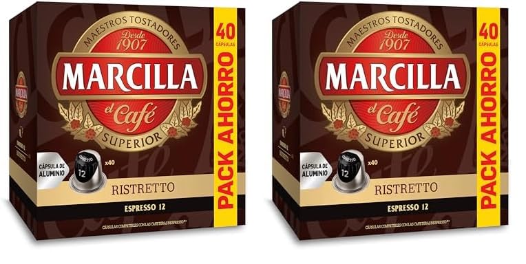 Marcilla Café Cápsulas Ristretto - 40 Cápsulas Compatibles Nespresso (Paquete de 2)