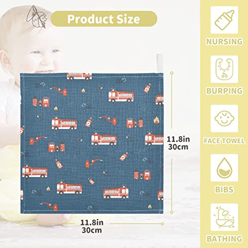Image of vvfelixl Firefighters Pattern Baby Burp Cloths, Baby Muslin Washcloths for Boys Girls, Cotton Baby Face Towel for Newborn Infants Soft and Absorbent 11.8 X 11.8 in, 5 Pack Blue