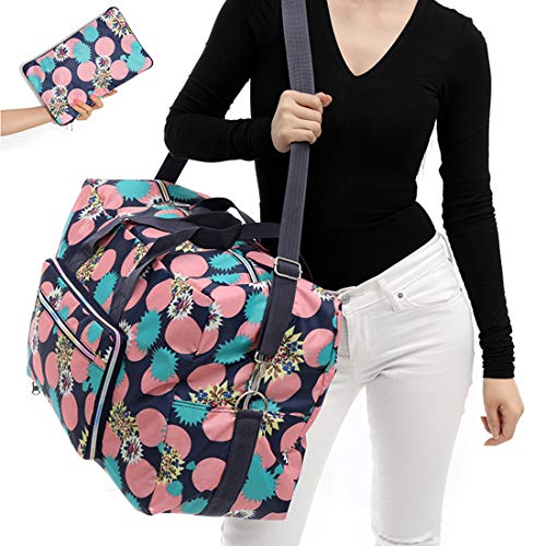 Image of 22 inch Foldable Large Travel Duffel Duffle Bag Sports Gym Tote Bag For Women Overnight Carryon Weekend Bag Shoulder Bag Water Resistant, strawberry