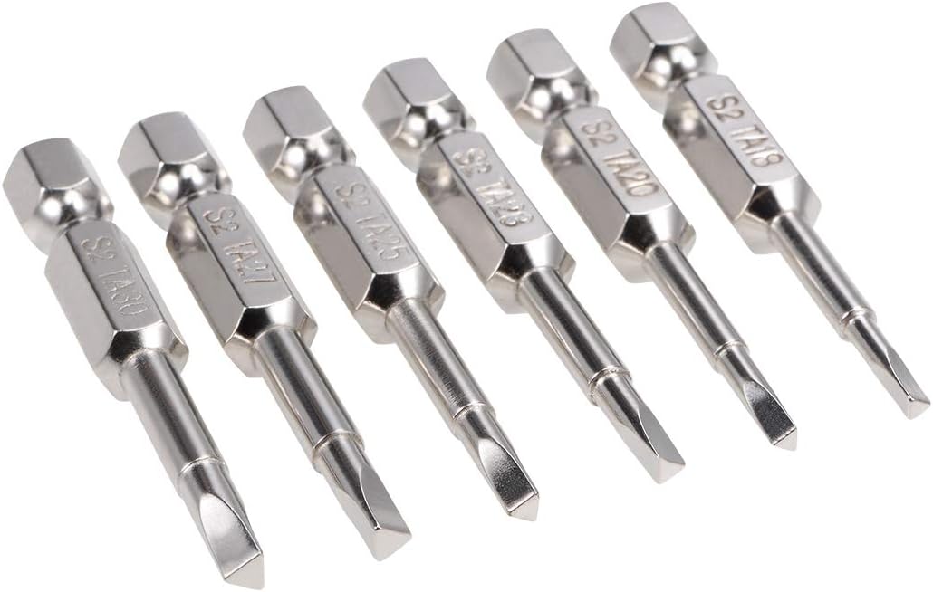 uxcell TA18/20/23/25/27/30 Triangle Screwdriver Bit Set, 1/4 Inch Hex Shank S2 Steel Magnetic 2 Inch Long Drill Bits, 6 Piece