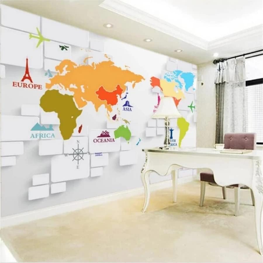 Miniatura 4 de Murales de pared de tamaño personalizado, mural 3D, mapa del mundo, caricaturas, removibles, autoadhesivos, papel tapiz fotográfico grande