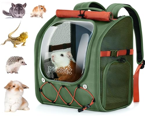 Pecute Small Pet Carrier Breathable Bearded Dragon Carrier with Transparent Bubble & Steel Frame Safety Lock for Hamster Rabbit Guinea Pig Kitten Puppy Ideal for Travel/Vet Visits/Camp Green