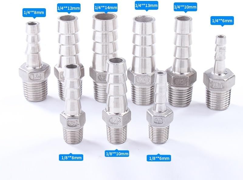 ホースバーブコネクタ、カップリングコネクタ、304ステンレススチールパイプ継手六角ブッシング、雄ネジxホースバーブパゴダジョイントコ