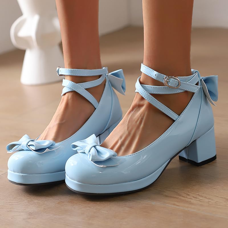 Women Lolita Pumps Comfortable Chunky Medium Heel Kawaii Platform Shoes Strappy Bowknot Decort4