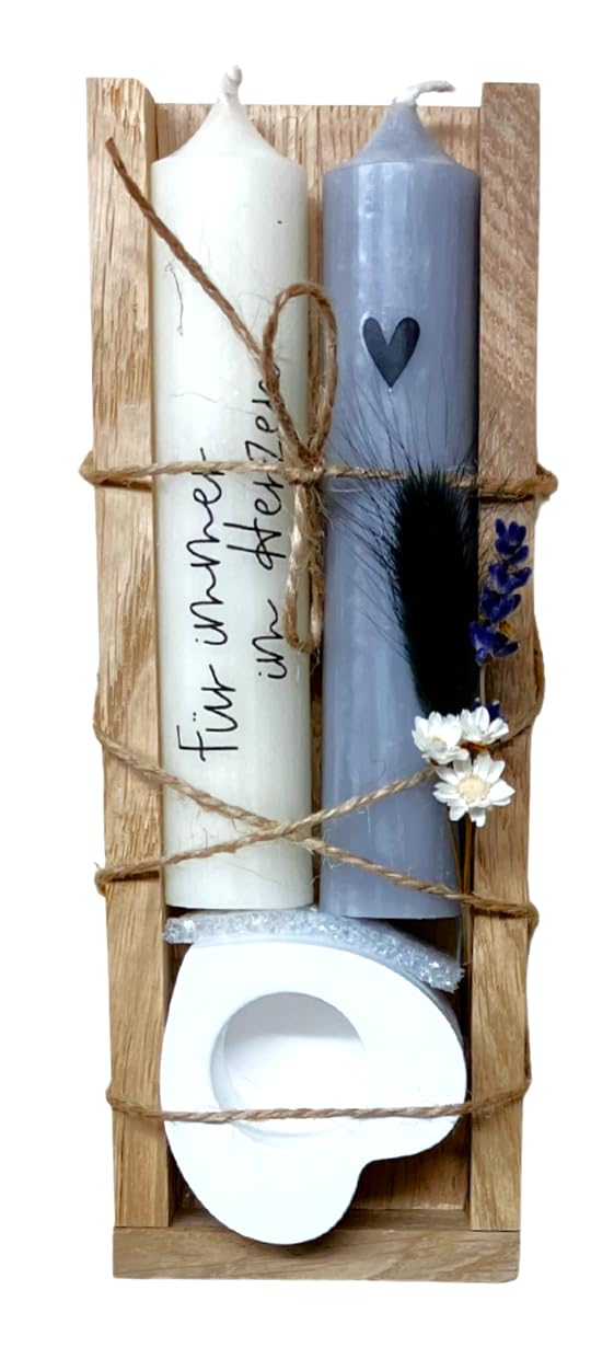 Fräulein Lotti Trauergeschenk * Box 2 Kerzen * Trauergeschenke von Herzen * Trauerkerze * Beerdigung * Andenken an Verstorbene * Trost Geschenk * Erinnerungslicht * Trockenblumen