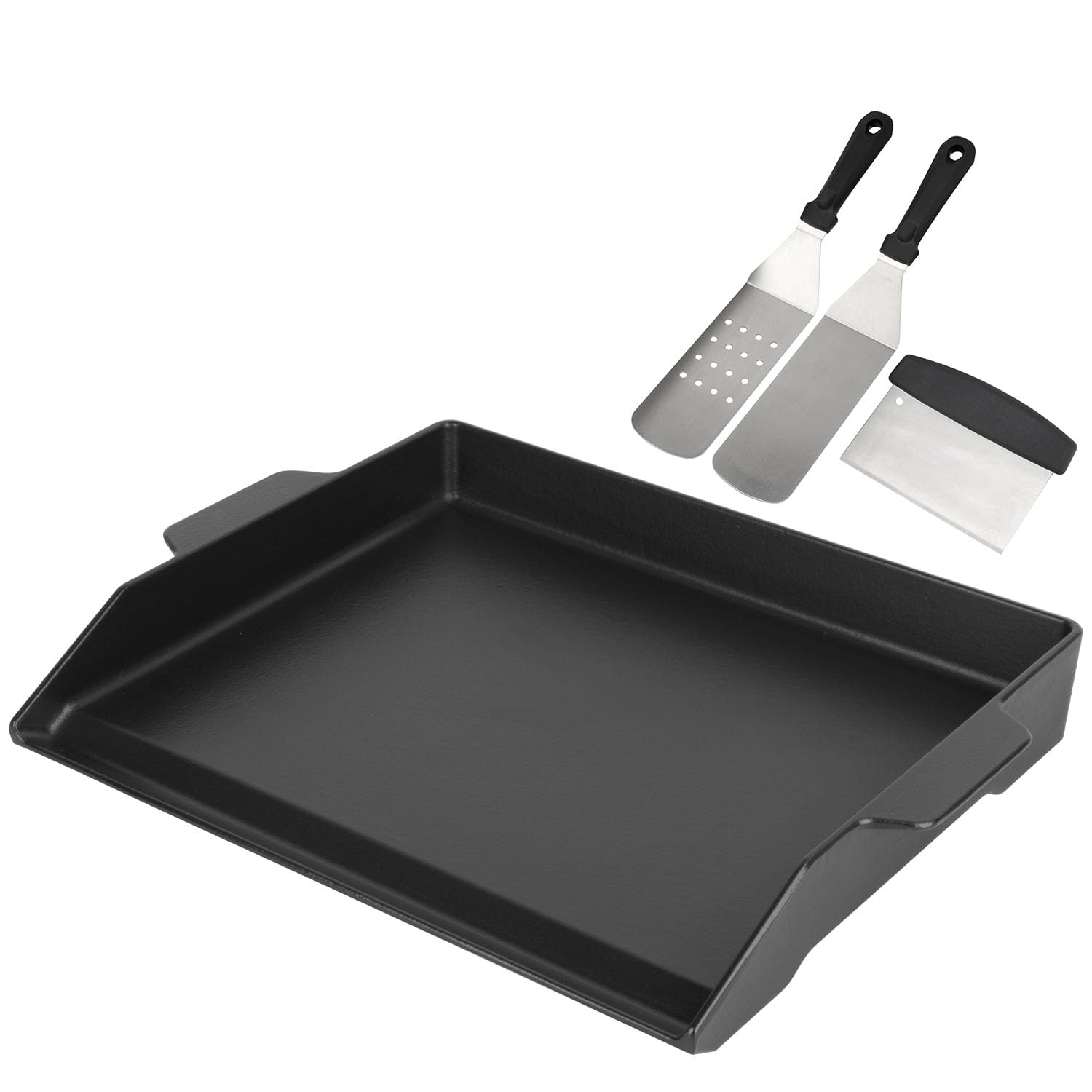 BBQ Future Universal Griddle for Gas Grill with spatula set, 18" x 14" Nonstick Cast Iron Outdoor Gas Grill Griddle Insert, Large BBQ Flat Top Plate