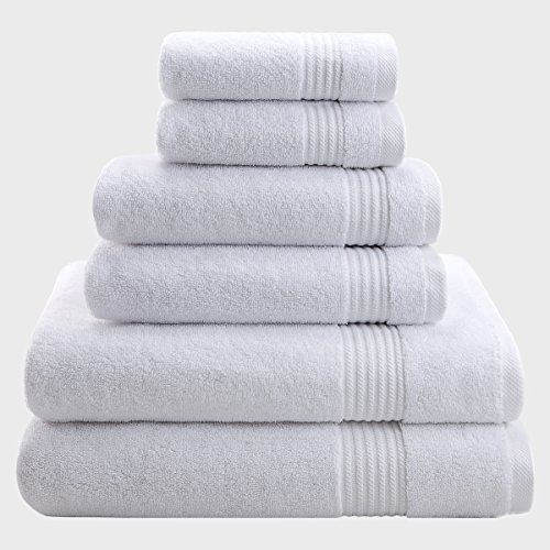 Cotton Paradise 6 Piece Towel Set, 100% Cotton Soft Absorbent Turkish Towels for Bathroom, 2 Bath Towels 2 Hand Towels 2 Washcloths, White Towel Set