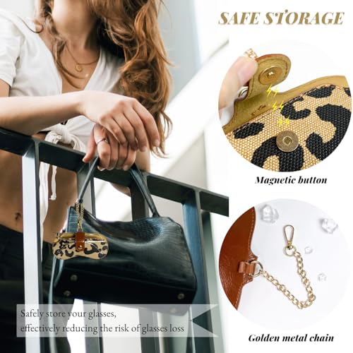 Image of Eyewear Clutch Glasses Case with Clip Soft Leather Sunglasses Bag | Leopard, Plaid, Ultra slim for purse, Portable for travel trip, Easier to access eyeglass, Magnetic button, Cleaning cloth