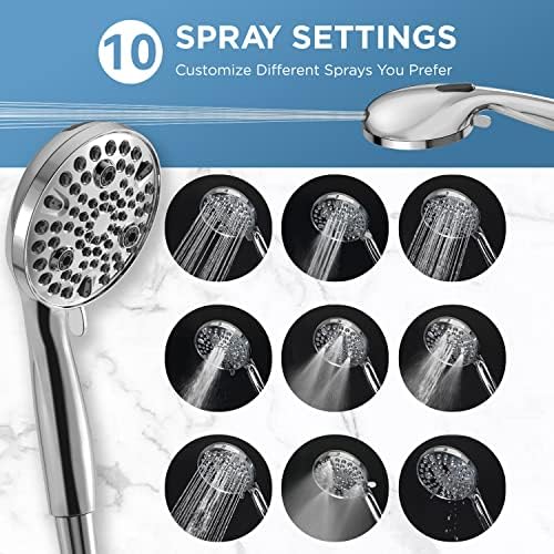 MakeFit Rain Shower Heads System, 3-Spray Dual Shower Head with Solid Brass Adjustable Bar, Rainfall Showerhead with 10 Settings High Pressure Handheld Spray, Buit-in Power Wash Mode (Chrome) - 5