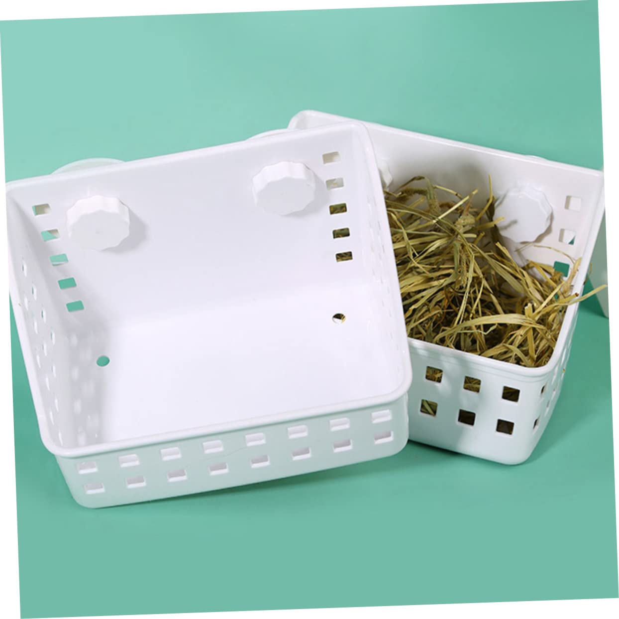 Râtelier à Foin pour Lapin 2 Pièces Plastique Blanc Fixation Stable