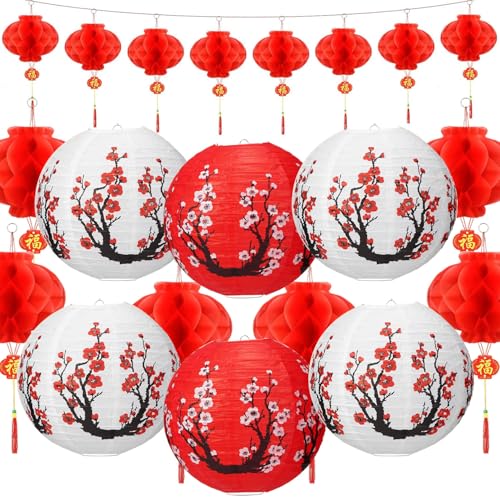 20 faroles de papel chinos japoneses, decoración de linterna de Año Nuevo chino, faroles colgantes decorativos de flor de cerezo, para festivales de primavera, adornos de flores de cerezo