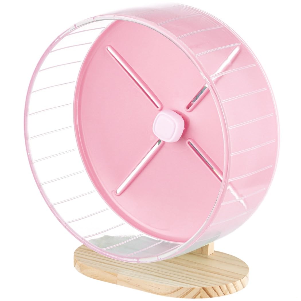 Ruota silenziosa per criceti da 25 cm, con supporto in legno, ruota per esercizi silenziosa regolabile per cincillà, porcellini d'India, alianti dello zucchero e gerbilli