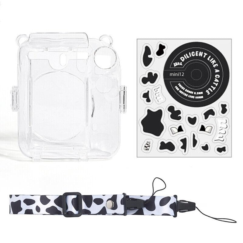 ZENKO Transparent Camera case Compatible with Fujifilm Instant Mini 12 - Mini 12 Camera case, Cute Pattern Shoulder Strap and Pattern Stickers- Clay White-picture-28