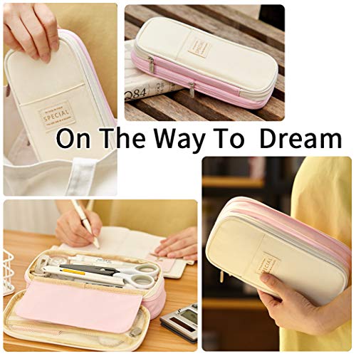 Image of EASTHILL Canvas Large Capacity Pencil Case Pen Bag Storage Bag For Students Girls Adults From Office College School Organiser-Pink, Pink, Multifunctional