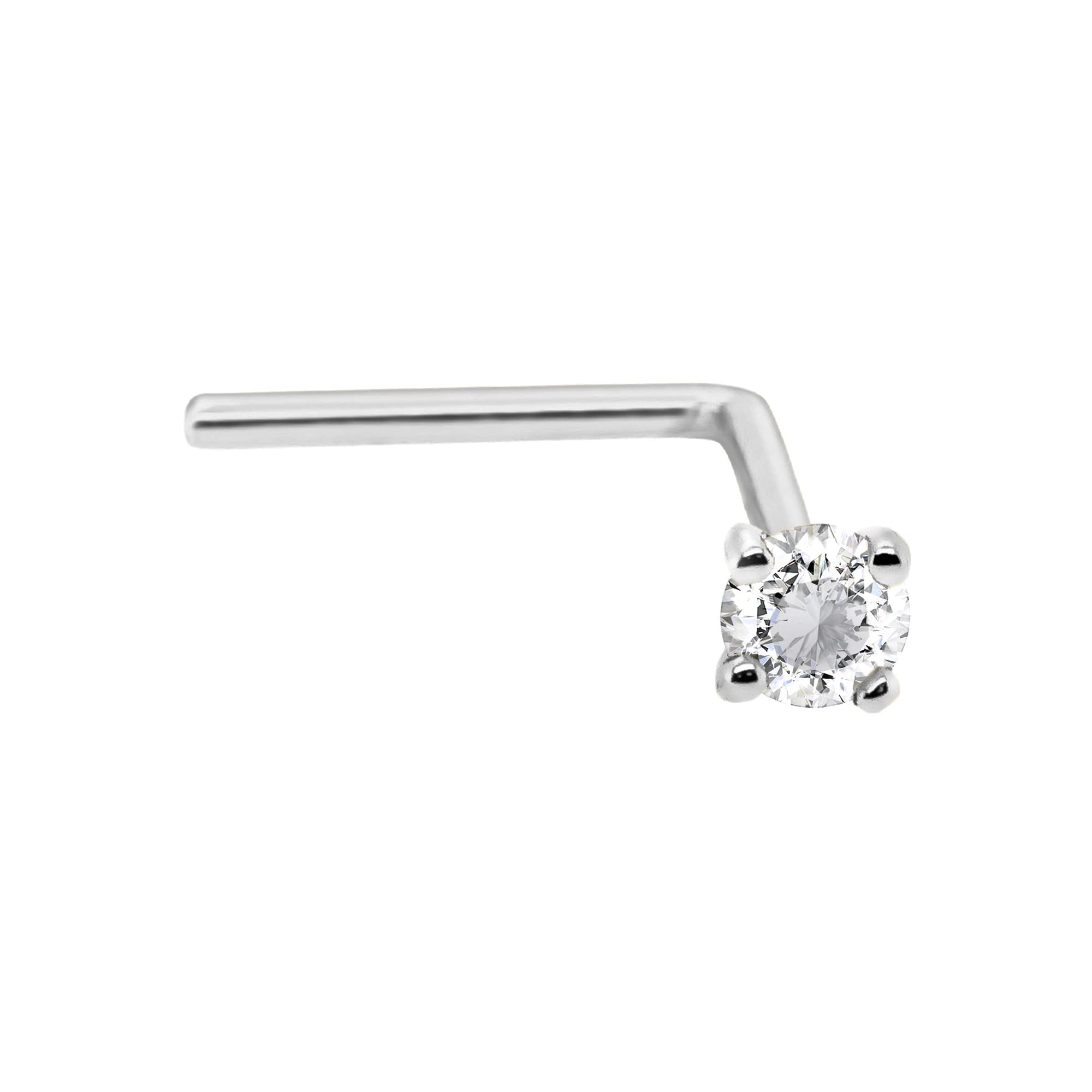 Jewelry Avalanche14Kt Gold Real Diamond Nose Stud 22G L-Shape Nose Ring Stud - Nose Piercing Jewelry - April Birthstone
